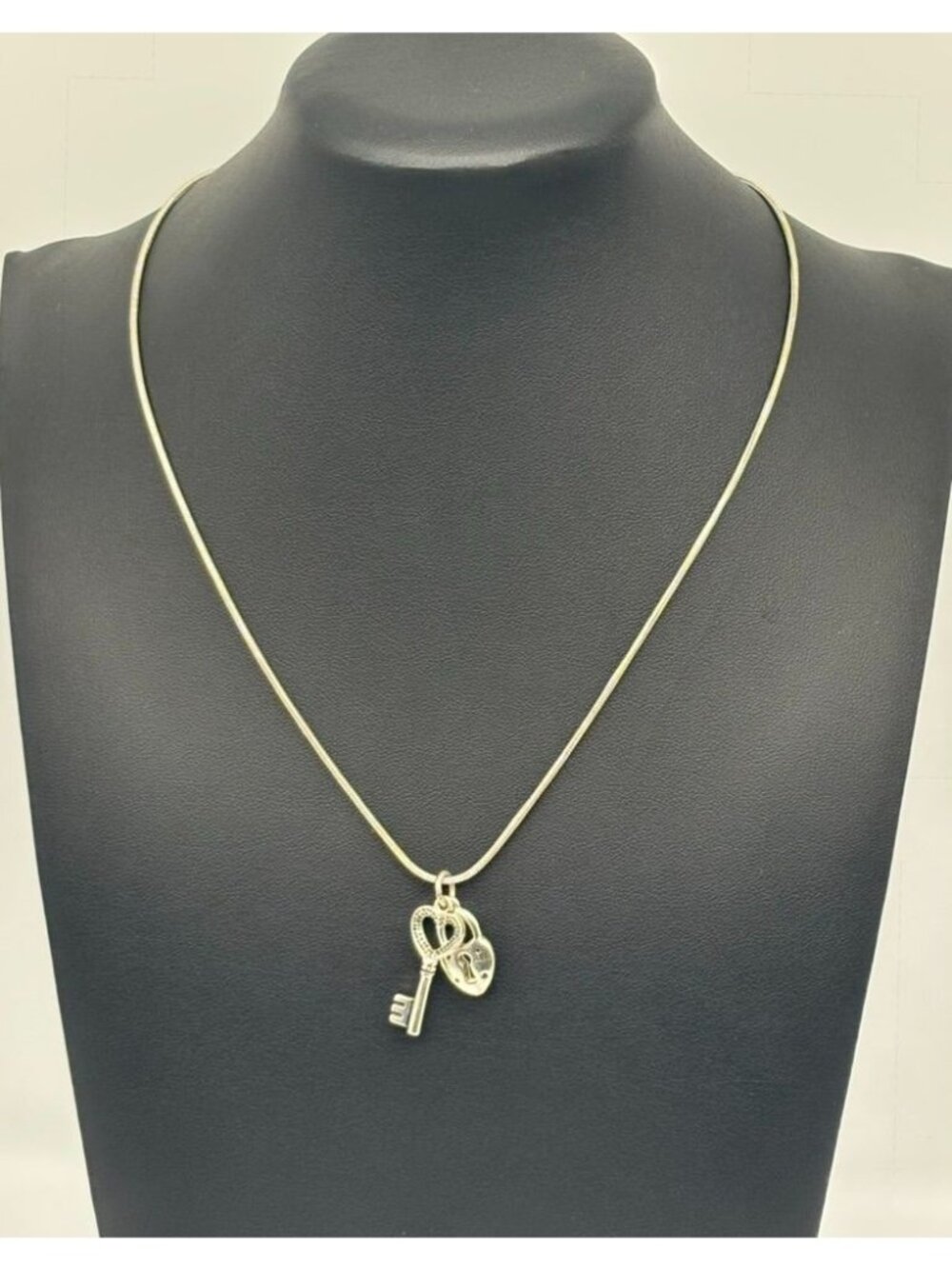 Vintage Silver-Plated Necklace Key to My Heart Charms On Serpentine Chain Signed
